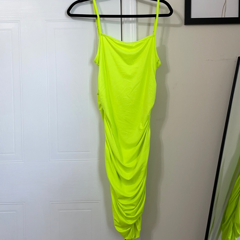 Yellow scrunched bodycon dress
